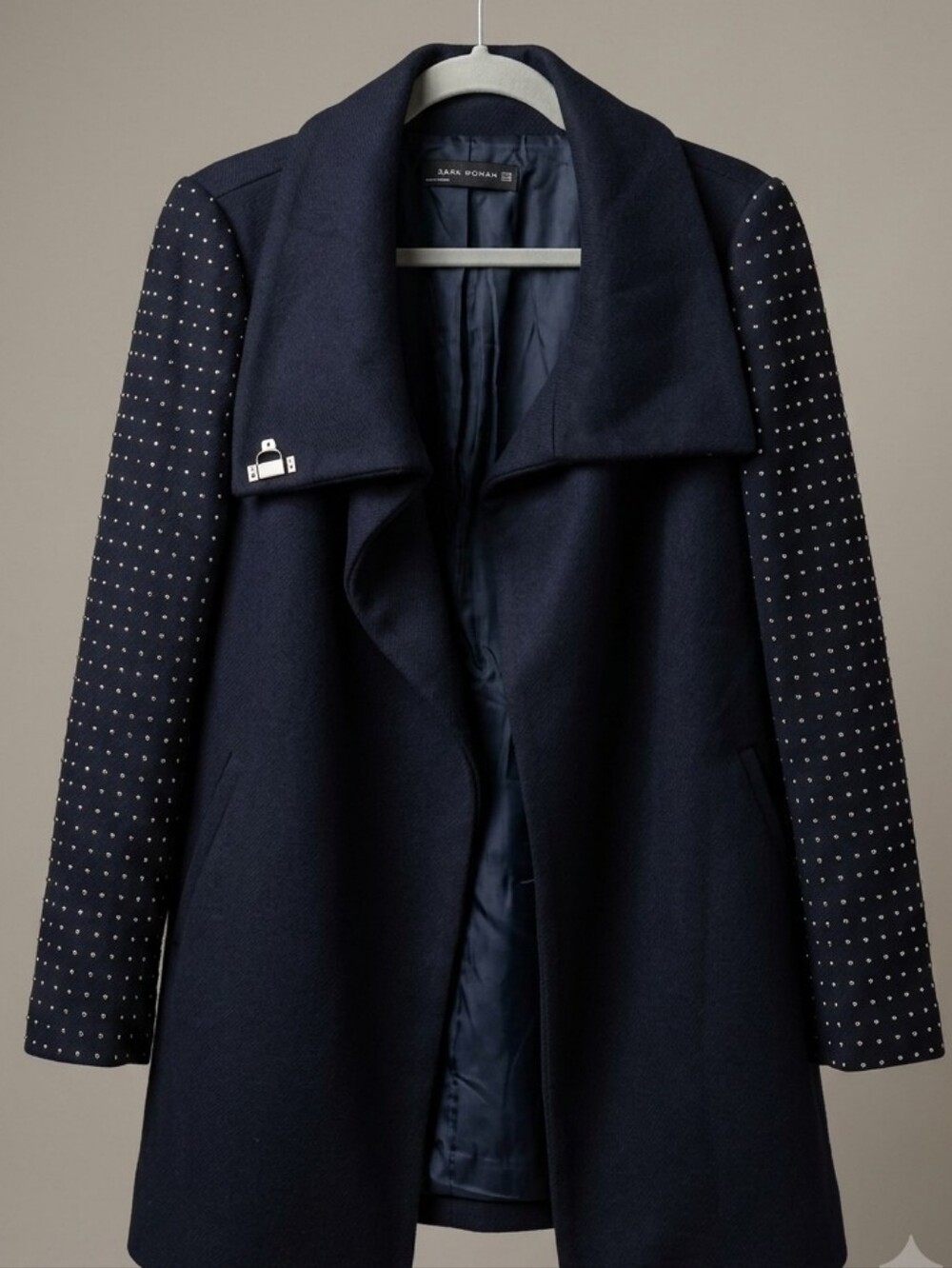 Zara Navy Pea Coat with Studded Sleeves